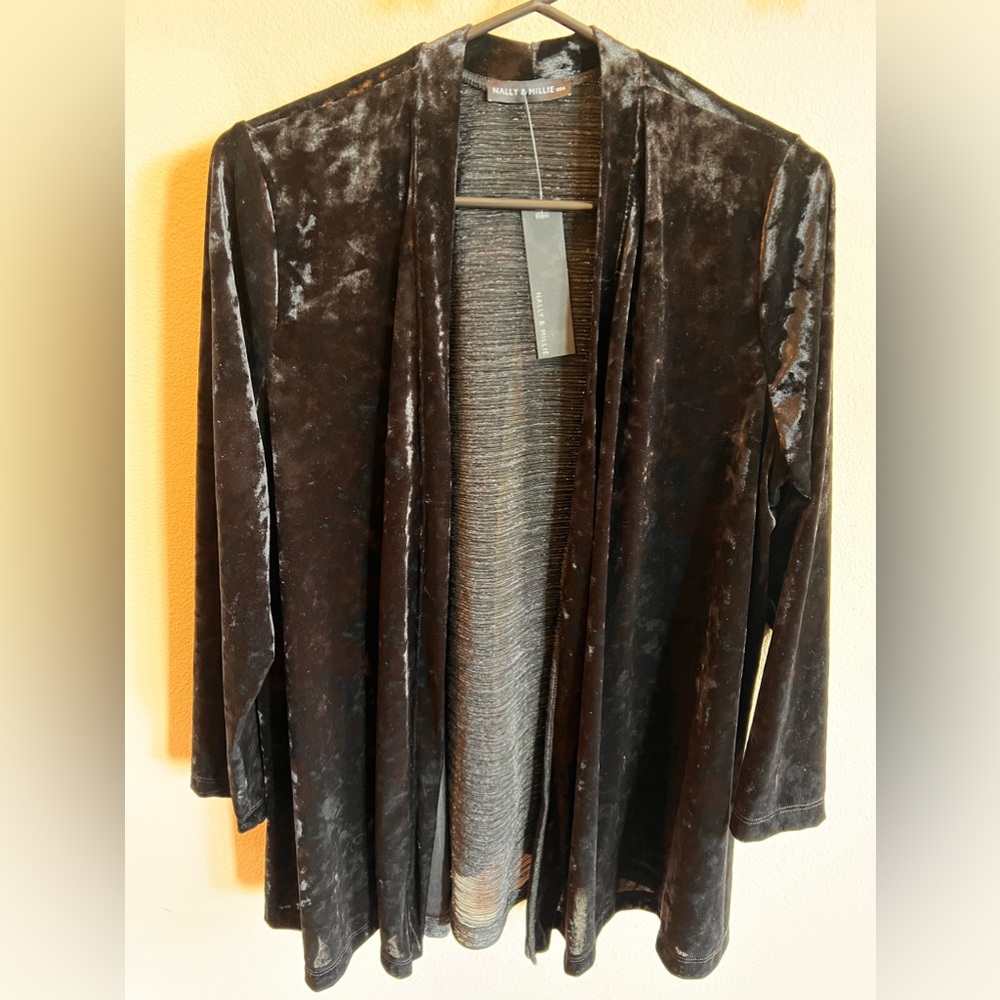 Nallie & Millie woman’s black velvet/sheer Cardigan